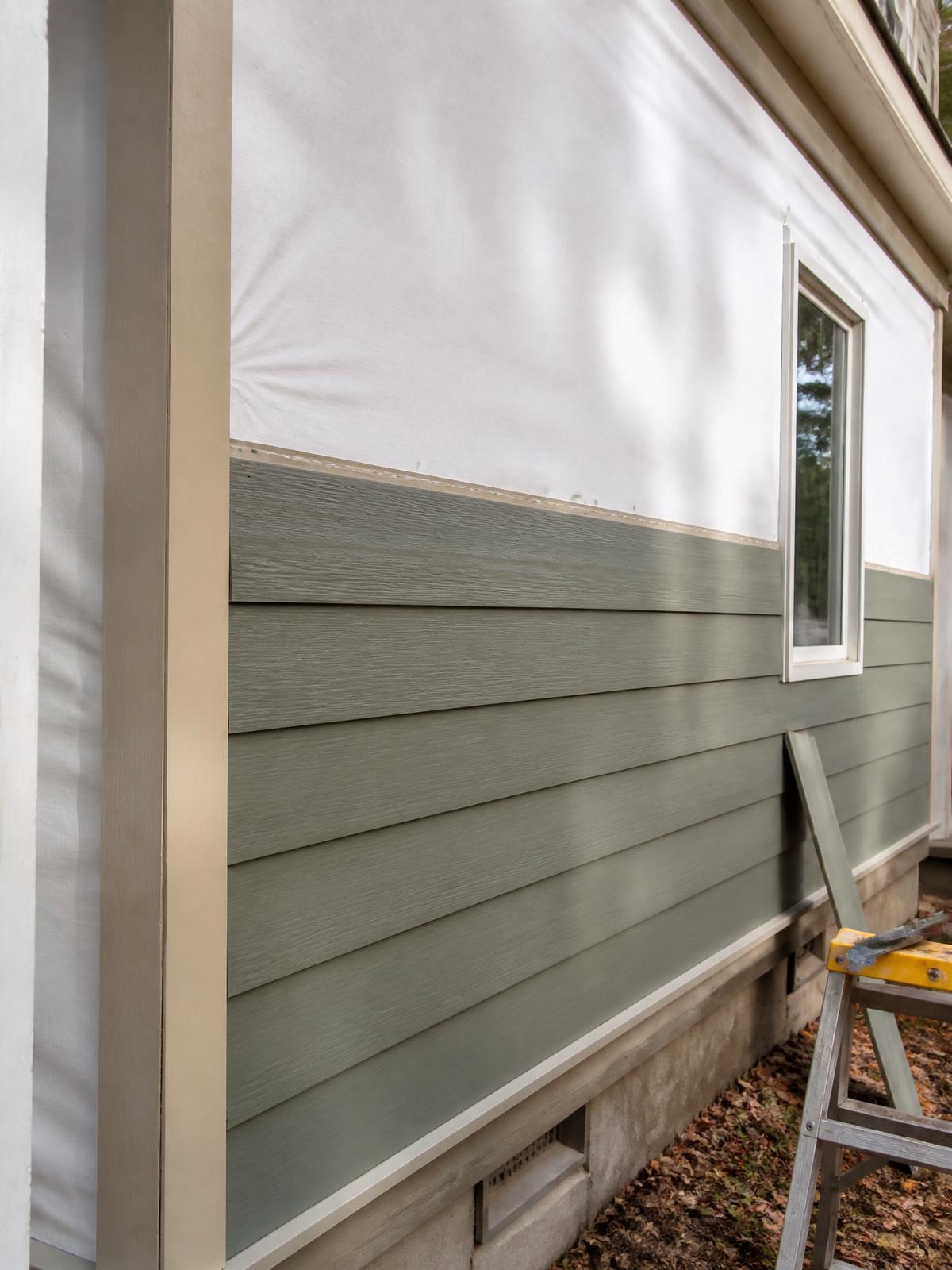 Siding work in progress by the Delfi Roofing crew